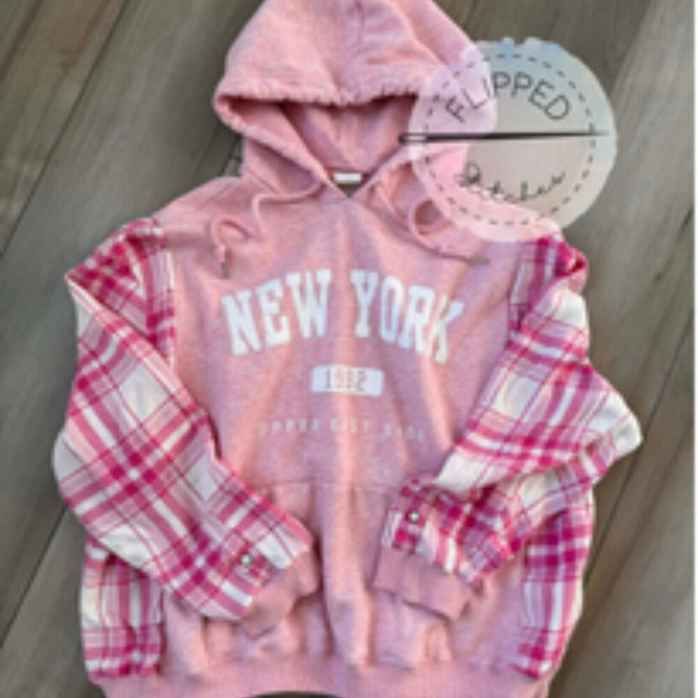 Upcycled Pink New York - Flipped Stitches - Hoodie